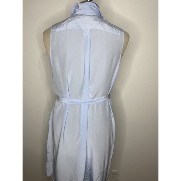 Petite sleeveless buttondown tunic in light blue 100% silk - Picture 6 of 8